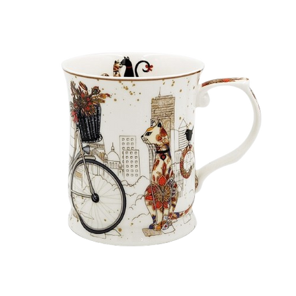 Fine Bone China Cat Couple Mug Set (415ml, Embossed) – Gift‑Ready.