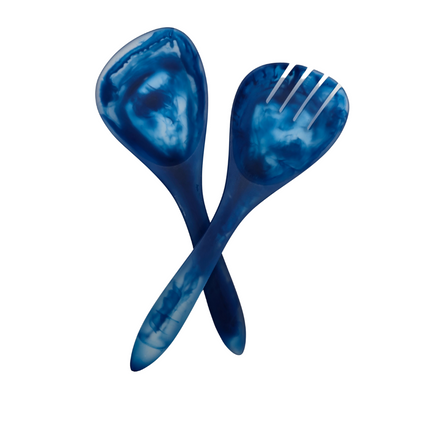 IDRA Blue Swirl Resin Salad Server Set - Handcrafted Marbled Finish.