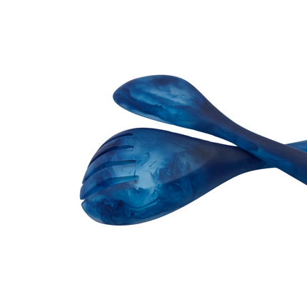 IDRA Blue Swirl Resin Salad Server Set - Handcrafted Marbled Finish.