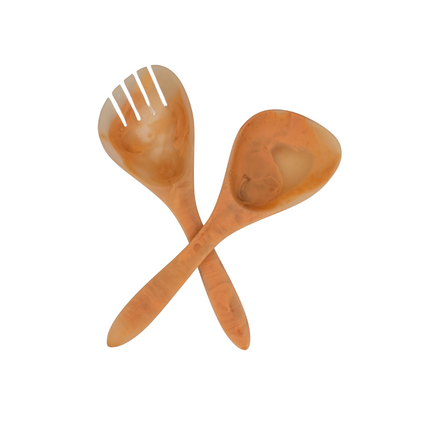 Peach Swirl Resin Salad Server Set -Handcrafted Marbled Finish.
