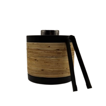 Plantation Ice Bucket with Tongs - Matte Black & Rattan | Stainless Steel Barware.