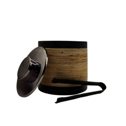 Plantation Ice Bucket with Tongs - Matte Black & Rattan | Stainless Steel Barware.