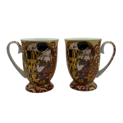 The Kiss Fine Bone China Mug Set of 2 | 280ml Gustav Klimt Design | Gold Accents.