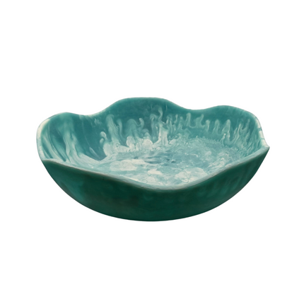 Handmade Resin Bowl - Ocean Swirl Blue | Wavy Edge | 15.5cm | Small Decorative Bowl.