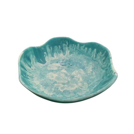 Handmade Resin Bowl - Ocean Swirl Blue | Wavy Edge | 15.5cm | Small Decorative Bowl.