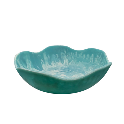 Handmade Resin Bowl - Ocean Swirl Blue | Wavy Edge | 15.5cm | Small Decorative Bowl.