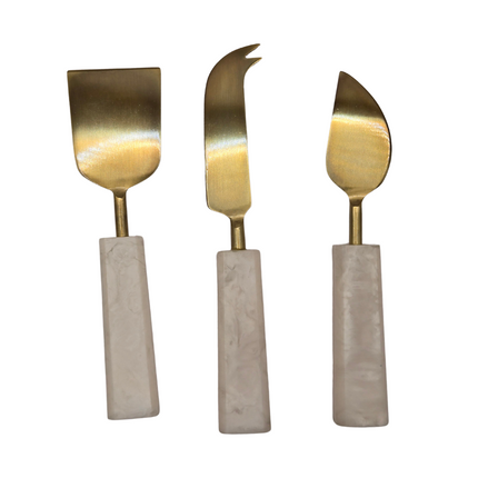 Benny 3-Piece Cheese Knife Set - White Resin & Stainless Steel.