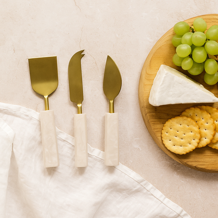 Benny 3-Piece Cheese Knife Set - White Resin & Stainless Steel.