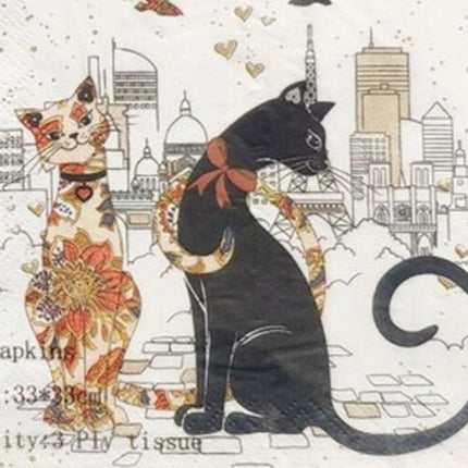 Cat Couple Table Set – Embossed Salt & Pepper Shakers + 20pk Napkins (33 × 33cm).