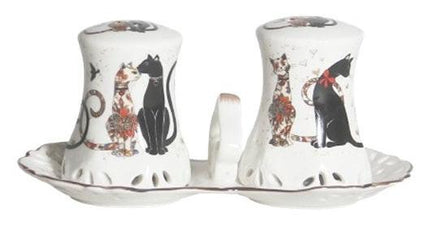 Cat Couple Table Set – Embossed Salt & Pepper Shakers + 20pk Napkins (33 × 33cm).