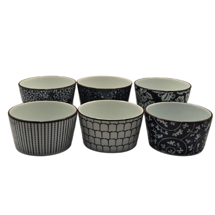Ceramic Bakeware Set Blue Patterned Ramekins Set of 6.