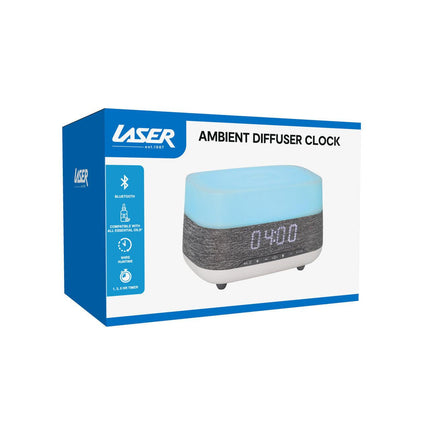 Laser Ambient Diffuser Clock Radio with Bluetooth Speaker & Light.