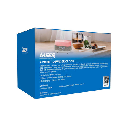Laser Ambient Diffuser Clock Radio with Bluetooth Speaker & Light.