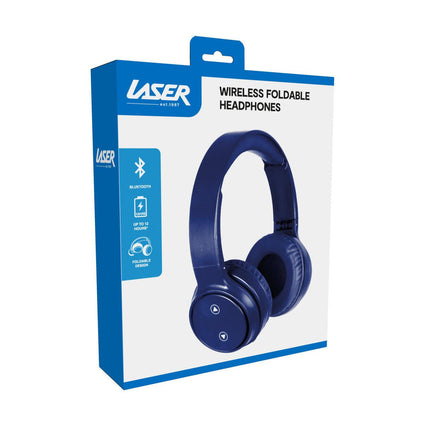 Laser Foldable Bluetooth Headphones with Mic - Navy Blue.