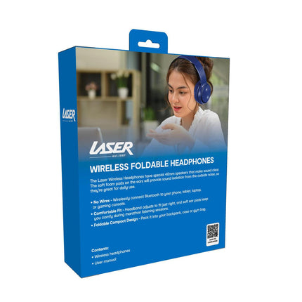 Laser Foldable Bluetooth Headphones with Mic - Navy Blue.