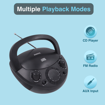Laser Black Portable CD Boombox with AM/FM Radio.