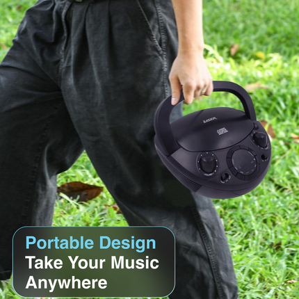 Laser Black Portable CD Boombox with AM/FM Radio.
