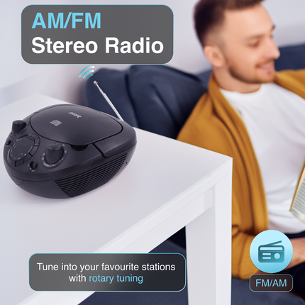 Laser Black Portable CD Boombox with AM/FM Radio.