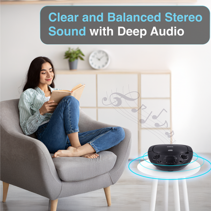 Laser Black Portable CD Boombox with AM/FM Radio.