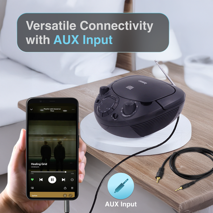 Laser Black Portable CD Boombox with AM/FM Radio.