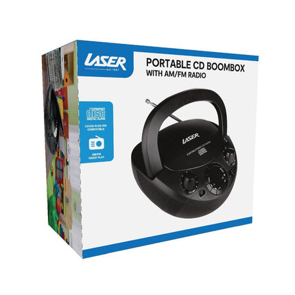 Laser Black Portable CD Boombox with AM/FM Radio.