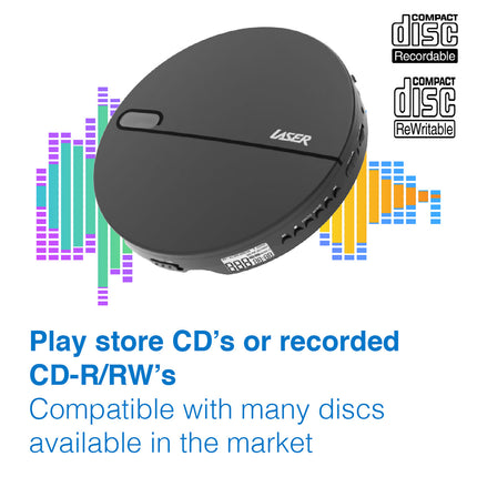 Laser Portable CD MP3 Player with Anti-Skip Tech and Headphones.
