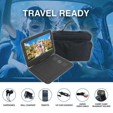 Laser 10” Portable DVD Player with Anti-Skip Technology.