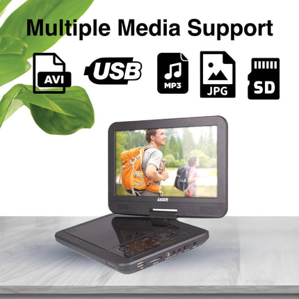 Laser 10” Portable DVD Player with Anti-Skip Technology.