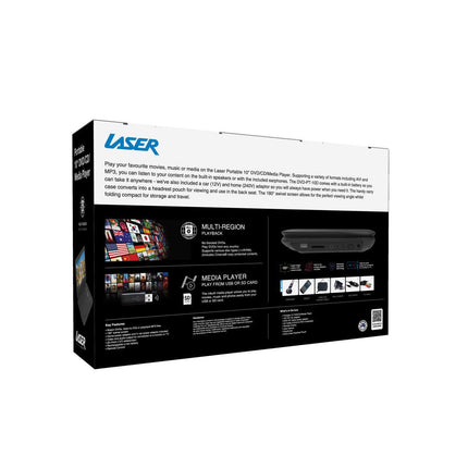 Laser 10” Portable DVD Player with Anti-Skip Technology.