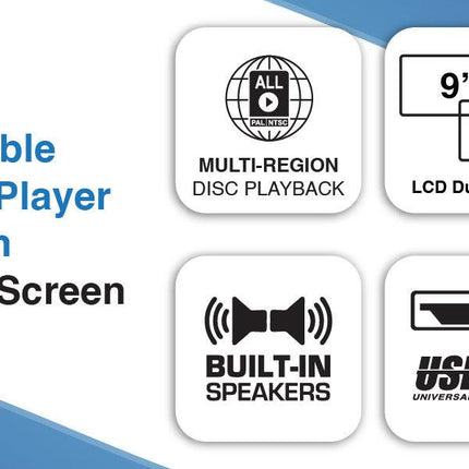 Laser 9 Inch Dual Screen DVD Player Black.