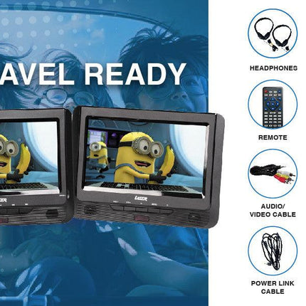 Laser 9 Inch Dual Screen DVD Player Black.