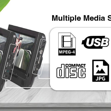 Laser 9 Inch Dual Screen DVD Player Black.