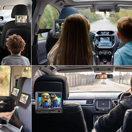 Laser 9 Inch Dual Screen DVD Player Black.