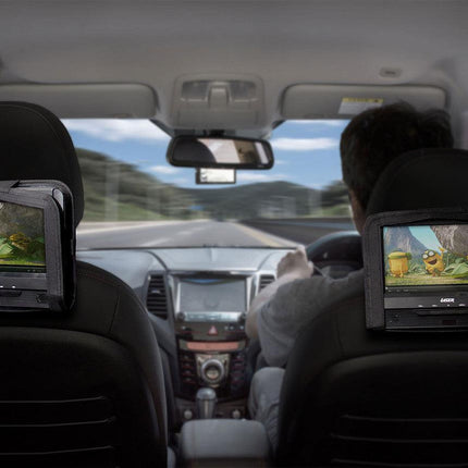 Laser 9 Inch Dual Screen DVD Player Black.