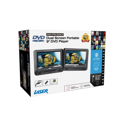 Laser 9 Inch Dual Screen DVD Player Black.
