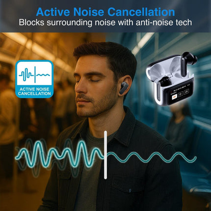 Laser TWS Earbuds ANC with Touch Display Black.