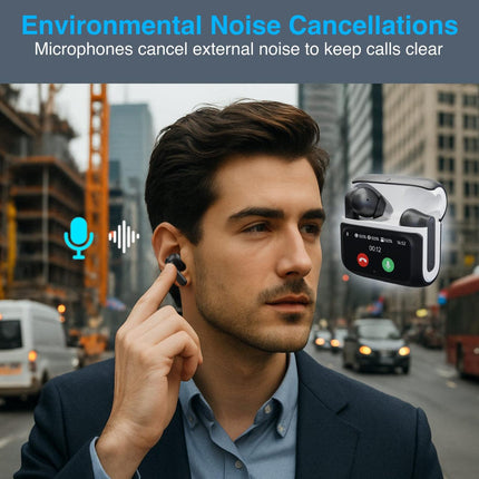 Laser TWS Earbuds ANC with Touch Display Black.