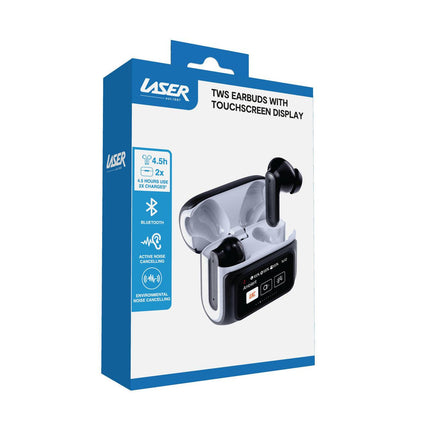 Laser TWS Earbuds ANC with Touch Display Black.