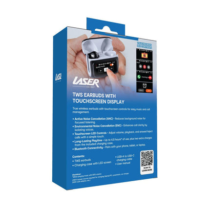 Laser TWS Earbuds ANC with Touch Display Black.