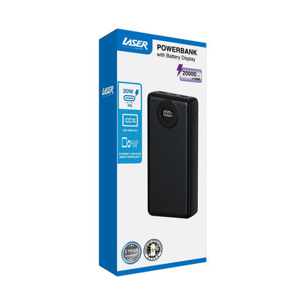 Laser 20000mAh Powerbank Battery Display Black.