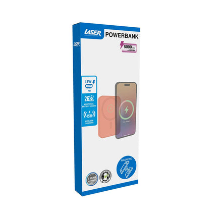 Laser 5000mAh Magnetic Wireless Power Bank Peach.