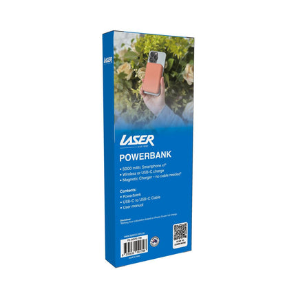 Laser 5000mAh Magnetic Wireless Power Bank Peach.