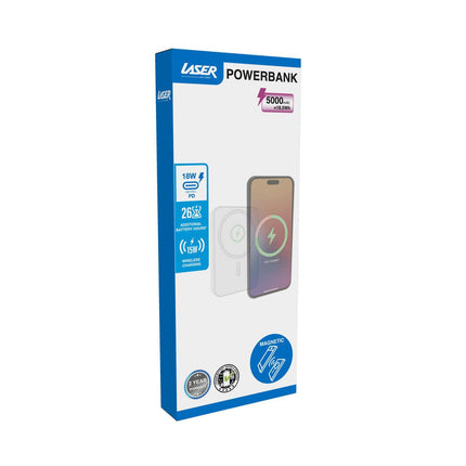 Laser 5000mAh Magnetic Wireless Power Bank White.