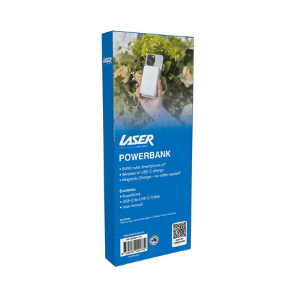 Laser 5000mAh Magnetic Wireless Power Bank White.