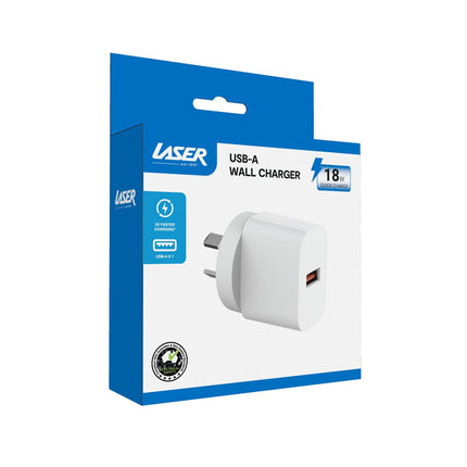 Laser USB-A 18W QC3 Wall Charger White.
