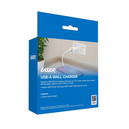 Laser USB-A 18W QC3 Wall Charger White.