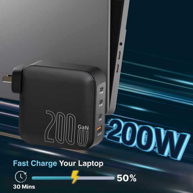Laser PD3.0 200W GaN Wall Charger Black.