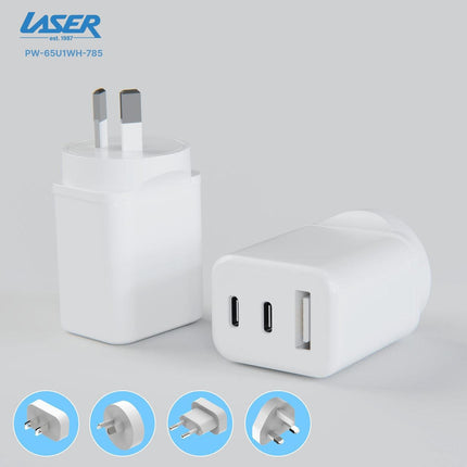 Laser 65W GaN Travel Charger with 4 Adaptors.