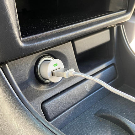 Laser USB Car Charger with 3-in-1 Cable White.