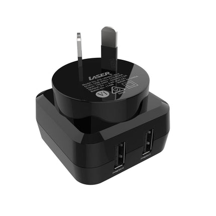 Laser Fast Charging Dual USB Wall Charger with 3 in 1 Cable - Black.